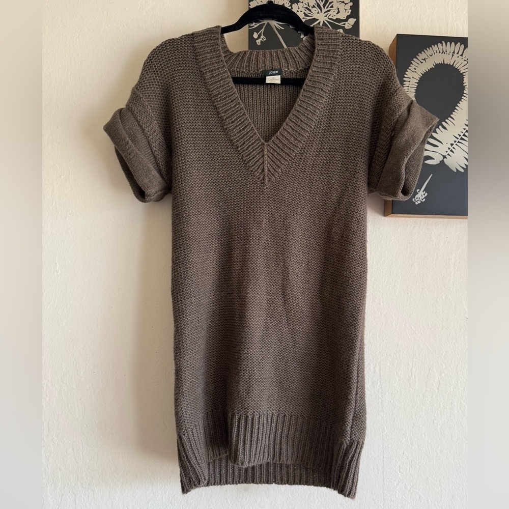 J. Crew Alpaca Blend V-Neck Short Sleeve Knit Tunic Sweater